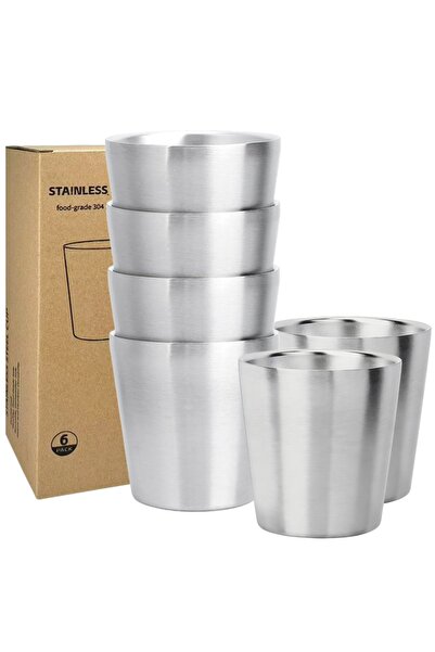 Choice 175ml 6oz Set of 6 Cups 175ml Stainless Steel Double Walled Cups Stack...