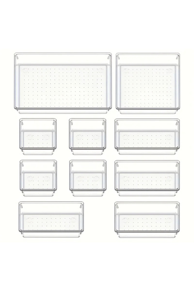 choice2 10pcs 10-Piece Versatile Drawer Organizer Set - Clear Plastic Trays a...