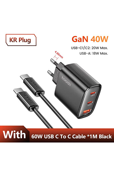 Choice11 toocki KR Black with cable Toocki 40W GaN USB Charger Type C QC 4.0 ...