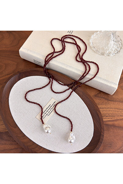 Choice Red Unique French Vintage Black Pearl Crystal Necklace Y Shape Long La...