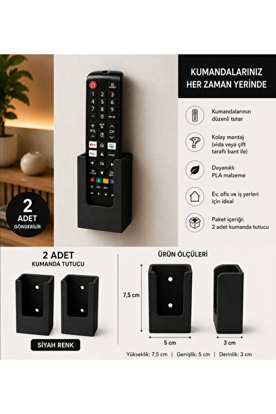 Veriqo3D 2'li Duvar Kumanda Standı | TV Kumanda Askılığı | Kendinden Yapışkan...