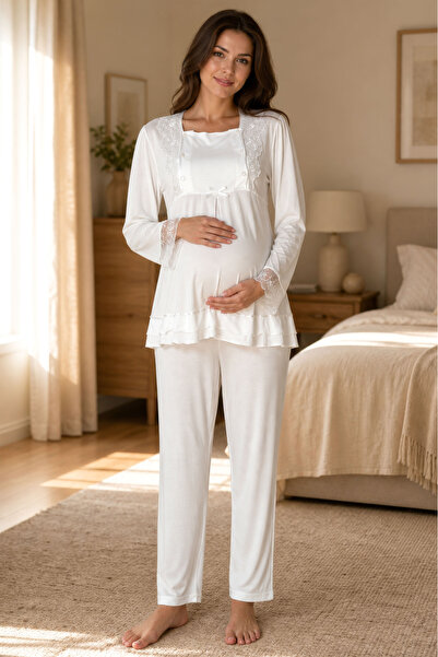 ByLohusa Cotton Maternity and Postpartum Pajama Set with Breastfeeding Featur...