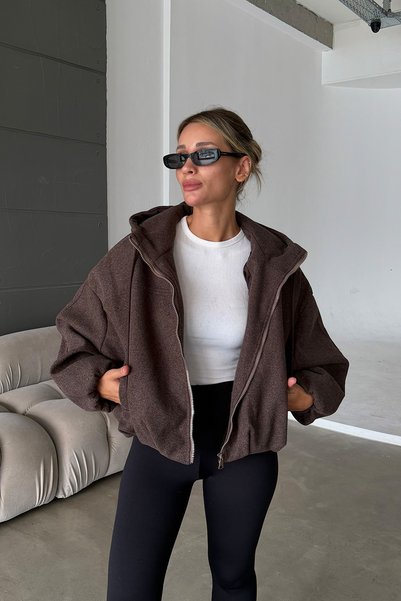 NET OF NOT Zr Model Hooded Bomber Jacket Women's Imported Anti-Pilling Brown Cashmere Coat