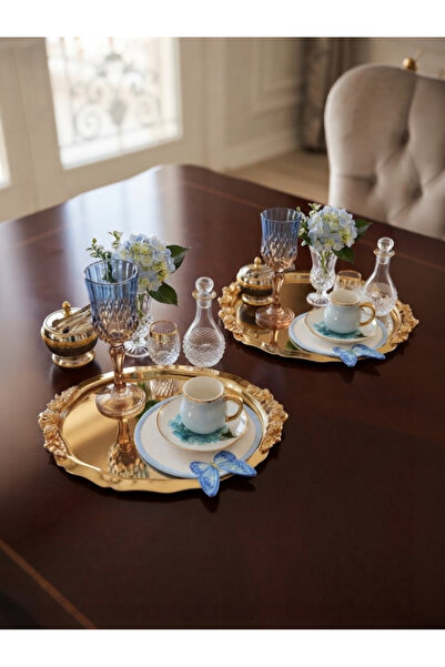 Elzemm store 25 CM GOLD OVAL MODEL 2 ADET KULPLU SUNUM TEPSİSİ SERVİS TEPSİ