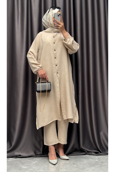 NİSUM MODA Linen Half Button Suit