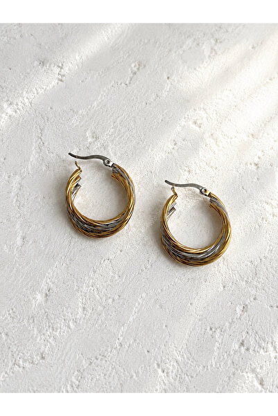 Owentis Steel Gold and Silver Mix Color Rope Form Perla Twist Hoop Earrings -...