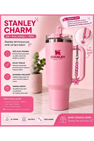 Berliva Home Kişiye Özel İsimli Termos Charm Kulp Süsü – Pembe Harf Boncuklu ...