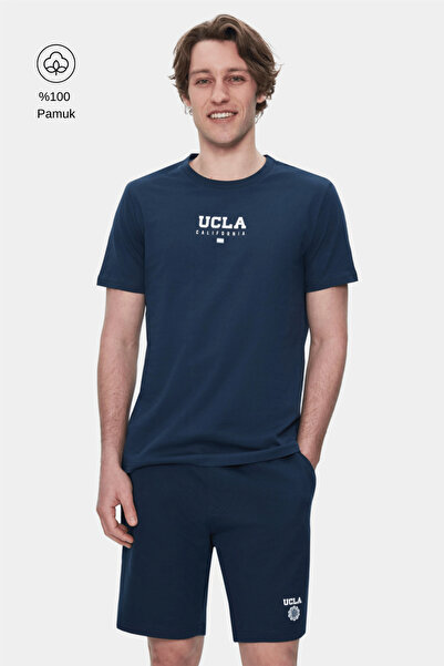UCLA SHERMAN Lacivert Bisiklet Yaka Baskılı %100 Pamuk Standard Fit Erkek Tshirt