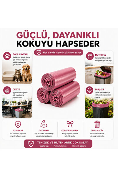 Femy Meyve kokulu büyük boy büzgülü çöp torbası 10'lu rulo 5 paket
