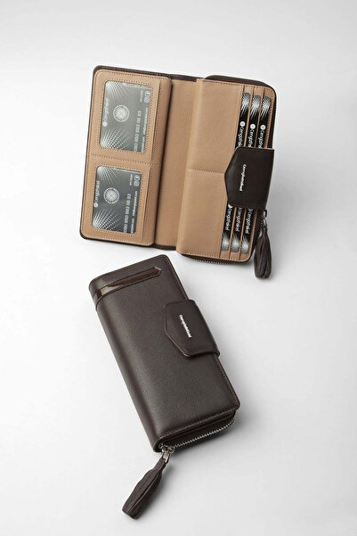 CENGİZ PAKEL Genuine Leather Women's Wallet-Portfolio 65133-Coffee-Soil