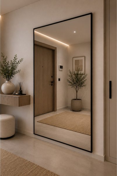 EFFE YAPI DEKOR Siyah Metal Çerçeveli Duvara Monte 180x100 Cm Boy Aynası