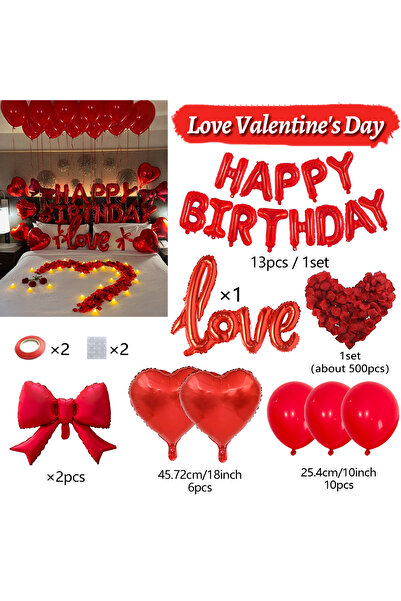 Choice Other Love Valentine Day Red birthday balloon set with bow, love heart...
