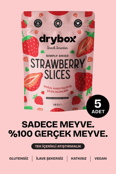 DRYBOX شرائح الفراولة الطبيعية المجففة (حلوة ومقرمشة) - 14 جرام، عبوة من 5 قطع