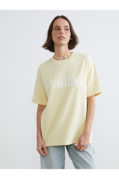 LC Waikiki Alita City Soft Touch Women's T-Shirt with a Contrast Oval Neckline