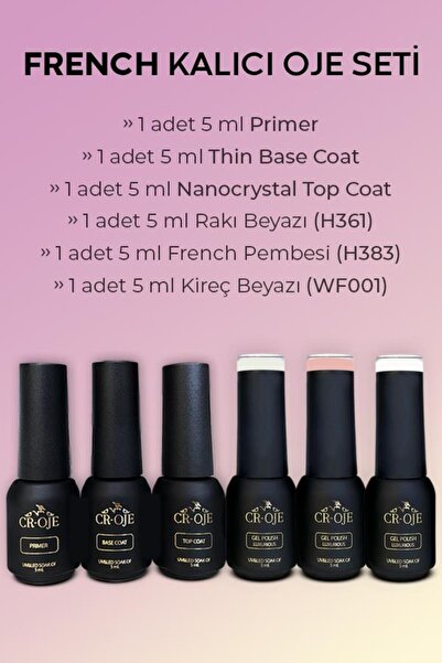 CROJE KALICI OJE Kalıcı Oje French Set Top Coat/base Coat/primer 3 Adet Kalıc...