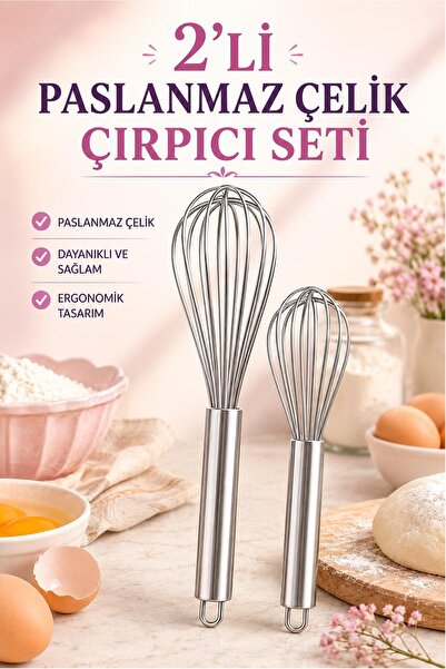Kitchen Beauty Paslanmaz Çelik 2'li Çırpıcı Seti Pratik Yumurta Sos Karıştırı...