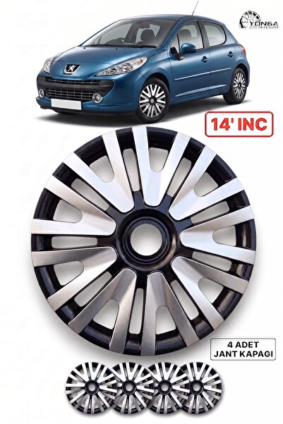 YONGA OTO AKSESUAR PEUGEOT 207 14 İnç Jant Kapağı 4'lü Set Siyah Gümüş + 4 Am...