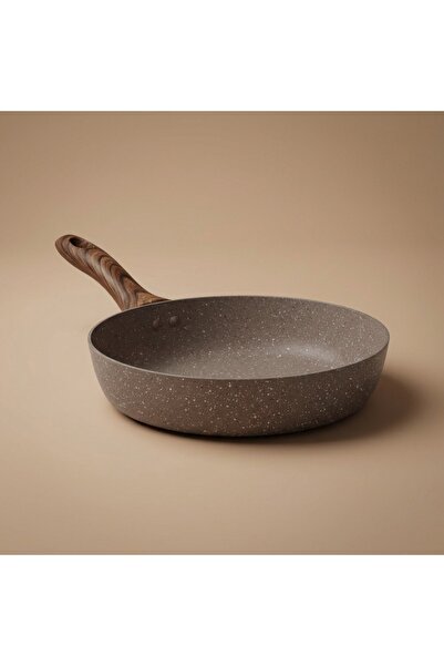 ROCKY Granite Pan, 28cm, Deep, Wooden Handle - Brown