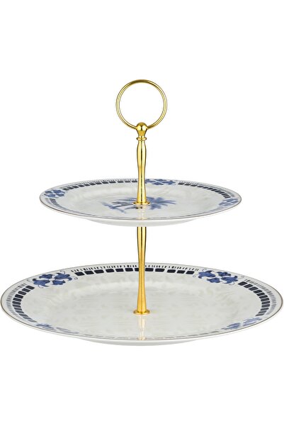 Alsaif Gallery Al Saif Gallery Porcelain Serving Stand, 2 Tiers, Round, Steel...