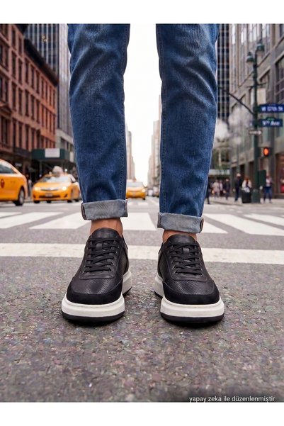 FOLGEN ONLINE Black Color White Sole Mcqueen Style Leather Casual Sports Shoes Sneaker