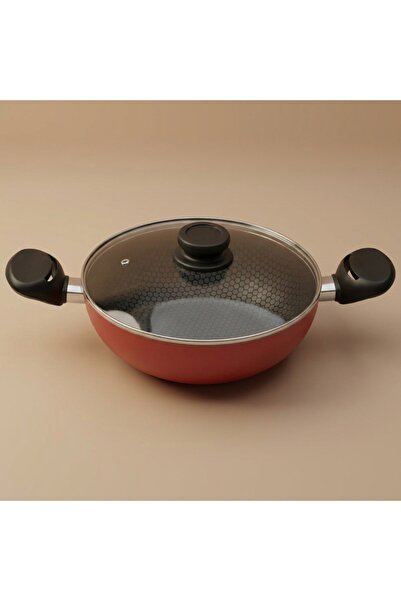 Alsaif Gallery Al Saif Gallery Steel Cooking Pot, 24 cm, Glass Lid - Red