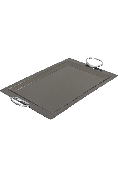 Alsaif Gallery Al Saif Gallery Steel Serving Tray, 38x24.7x1 cm - Glossy Blac...