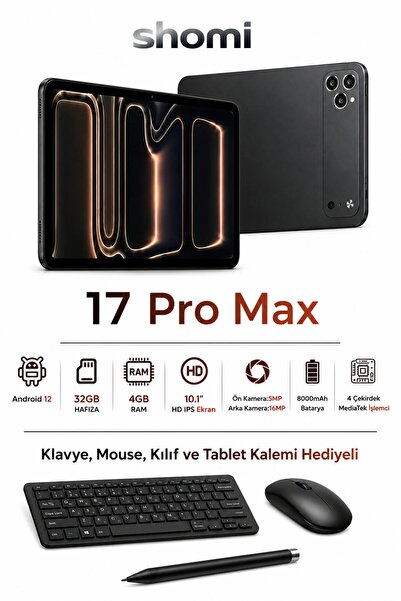 euro special SHM010 17 Pro Max - 32 GB Depolama 4GB Ram 10.1 İnç Tablet Seti
