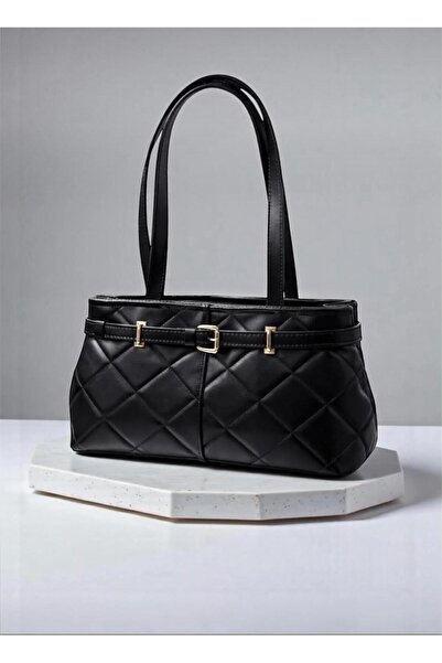 Katusa Women's Quilted Black Belted Shoulder Bag