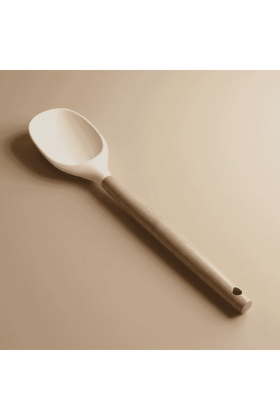 Alsaif Gallery Al Saif Gallery Silicone Serving Spoon, Wooden Handle - Beige