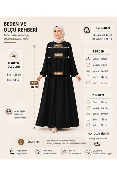 Berel Moda Hijab Dress Ferace Black Poncho Roba Detailed Balloon Sleeves Flowy