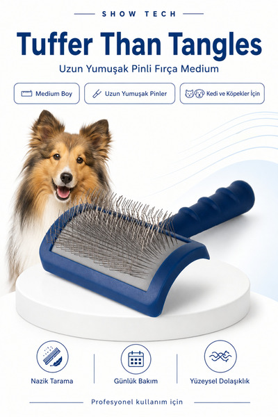 Showtech Tuffer Than Tangles Uzun Tüylü Kedi ve Köpekler için Yumuşak Pinli F...