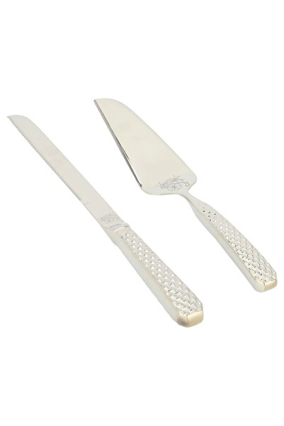 Alsaif Gallery Al Saif Gallery Steel Cake Serving Set, 2 Pieces - gold Silver