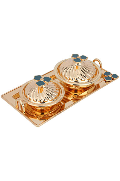 Alsaif Gallery Tray Set with 2 Steel Dates, 3 Pieces - Gold
