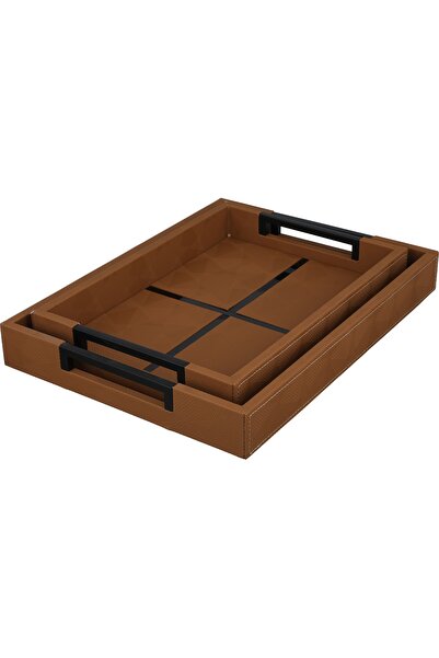 Alsaif Gallery Al Saif Gallery Wooden Tray Set, 2 Pieces, Rectangular - Brown...