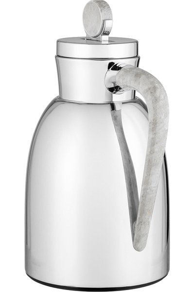 Alsaif Gallery Al Saif Gallery Stainless Steel Yarn Thermos, 0.7 Liter, Glass Inner Container, Push Button, Marble Handle, Self-Service - Shiny Silver