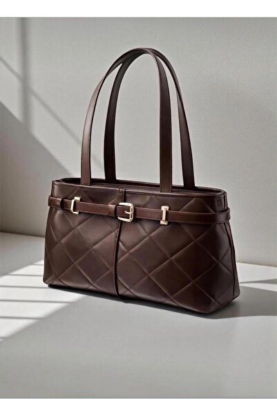 Katusa Women's Quilted Brown Belted Shoulder Bag