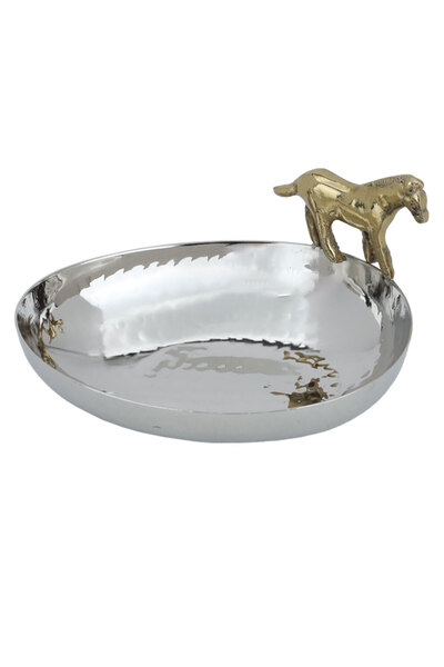 Alsaif Gallery Al Saif Gallery steel serving plate with a golden horse edge, ...