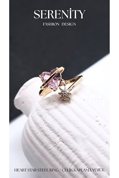 Serenity Steel Plated Ring with Heart Figure on the Ring