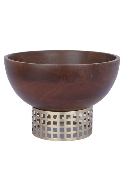 Alsaif Gallery Al Saif Gallery Wooden Serving Bowl, 25x25x18 cm - Brown
