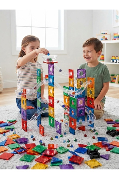 Tommybaby Manyetik Yapı Blokları –Top Yuvarlama Seti Çocuklar İçin Renkli 3 B...