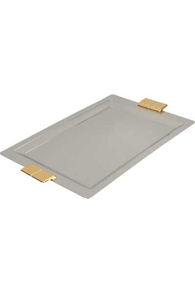 Alsaif Gallery Al Saif Gallery Steel Serving Tray, 43x27.8x1 cm - Silver Gold