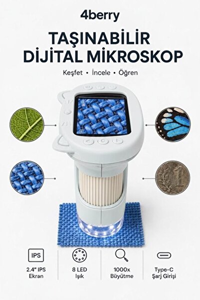 4 Berry 4Berry Taşınabilir Fotoğraf Çekebilen Dijital Mikroskop 1000x – 2.4” ...