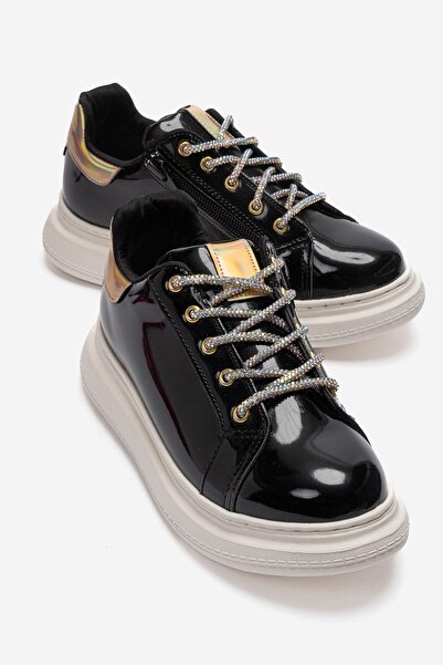 mnpc inci mark Kız Çocuk Siyah Rugan Sneaker Ayakkabı