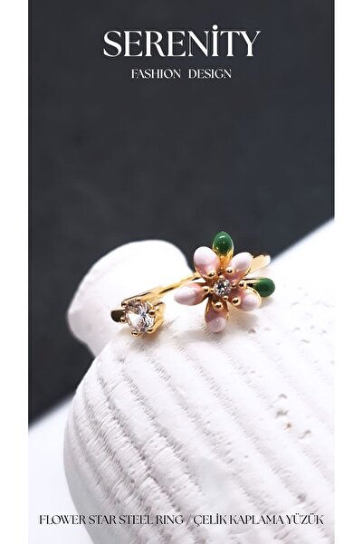 Serenity Pink Flower Steel Plated Ring