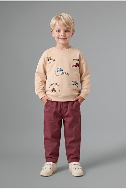 DeFacto Car Printed Sweatshirt Top Wide Pants Bottom 2 Piece Set Baby Boy I19...