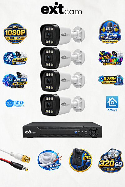 KARER EXİTCAM 4 Kameralı Full HD AHD Güvenlik Seti – 4 Kanal DVR, 320 GB HDD,...