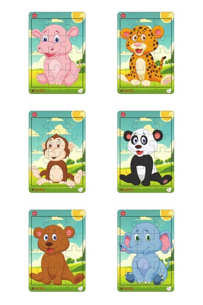 gift plus Wooden Puzzle Set of 6 Animals Educational Jigsaw Puzzle Set 3 (12 pieces)
