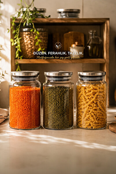 Porsima 4407 Bormio Set of 3 Glass Jars with Metal Lids Vacuum Lid Storage Or...