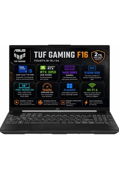 ASUS TUF F16 FX607VJB-RL136-Gaming Intel Core 5 210H 16GB 512GB SSD RTX 3050 ...