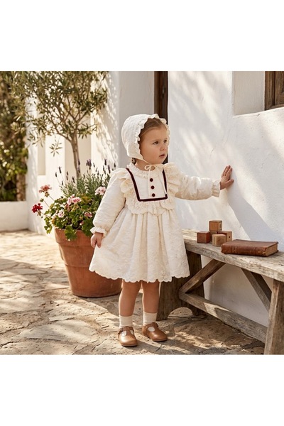 Lovia Baby Kız Bebek Dantel Detaylı Vintage Elbise ve Şapka Takımı Özel Gün E...